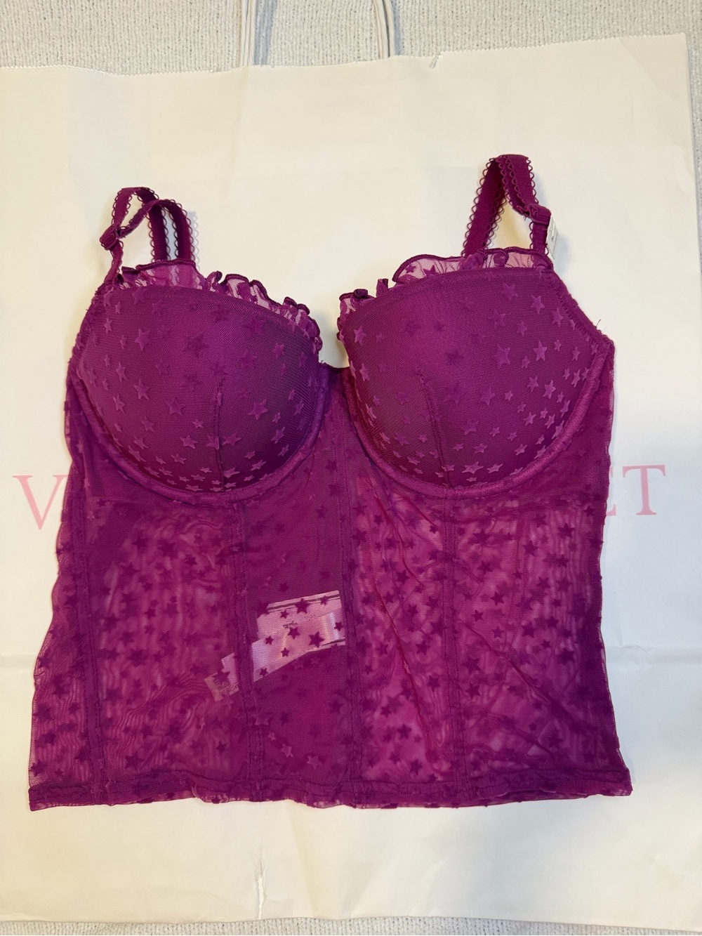 Victoria’s Secret Purple Star Mesh Bustier Corset Top Medium NWT